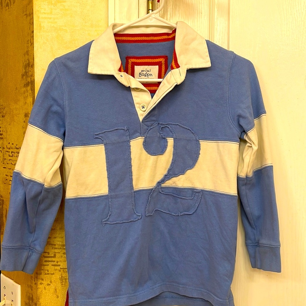 Mini Boden blue & white-collar shirt size 7-8 GUC